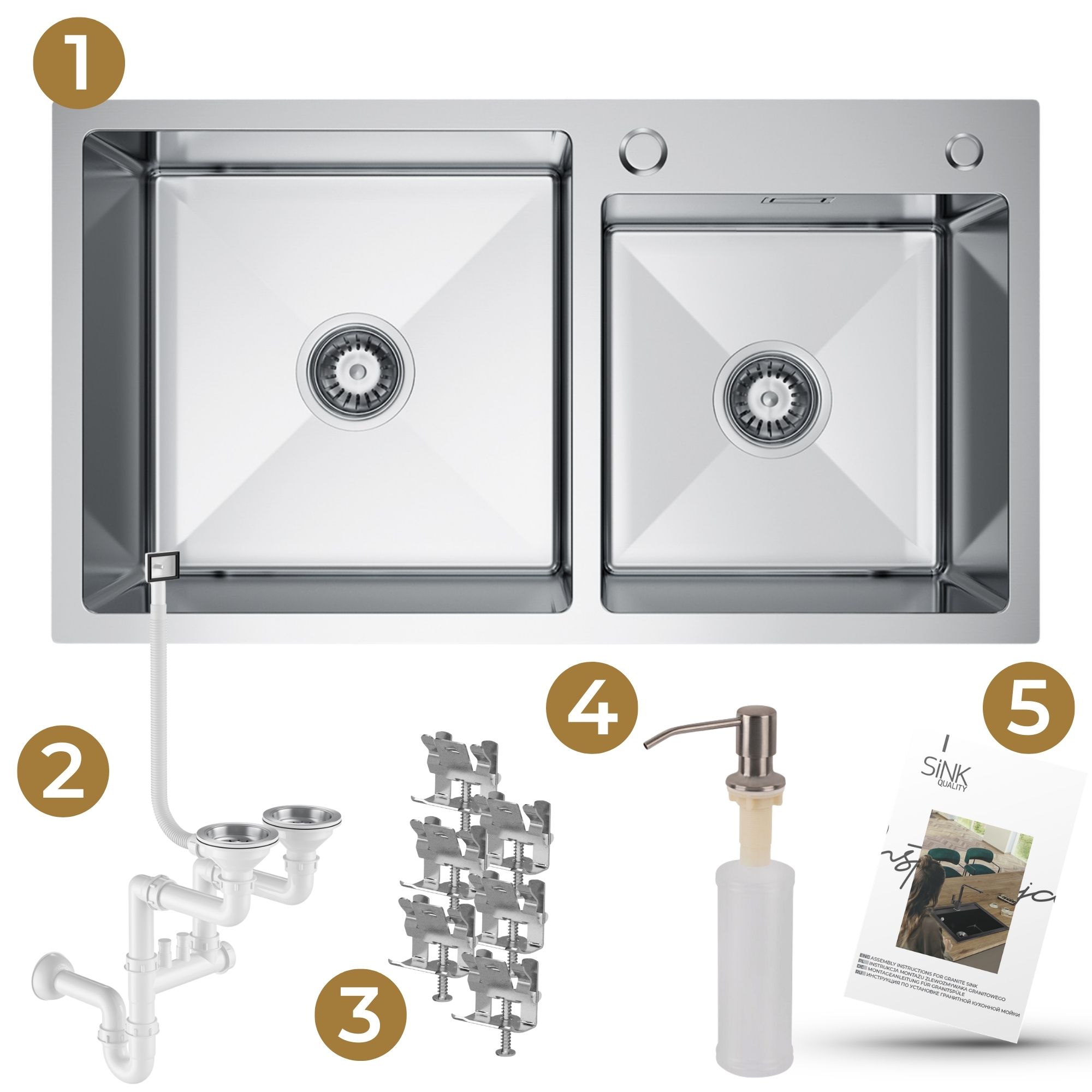 Zlew stalowy Steel SINK 78 z elementami dołączonymi do zestawu